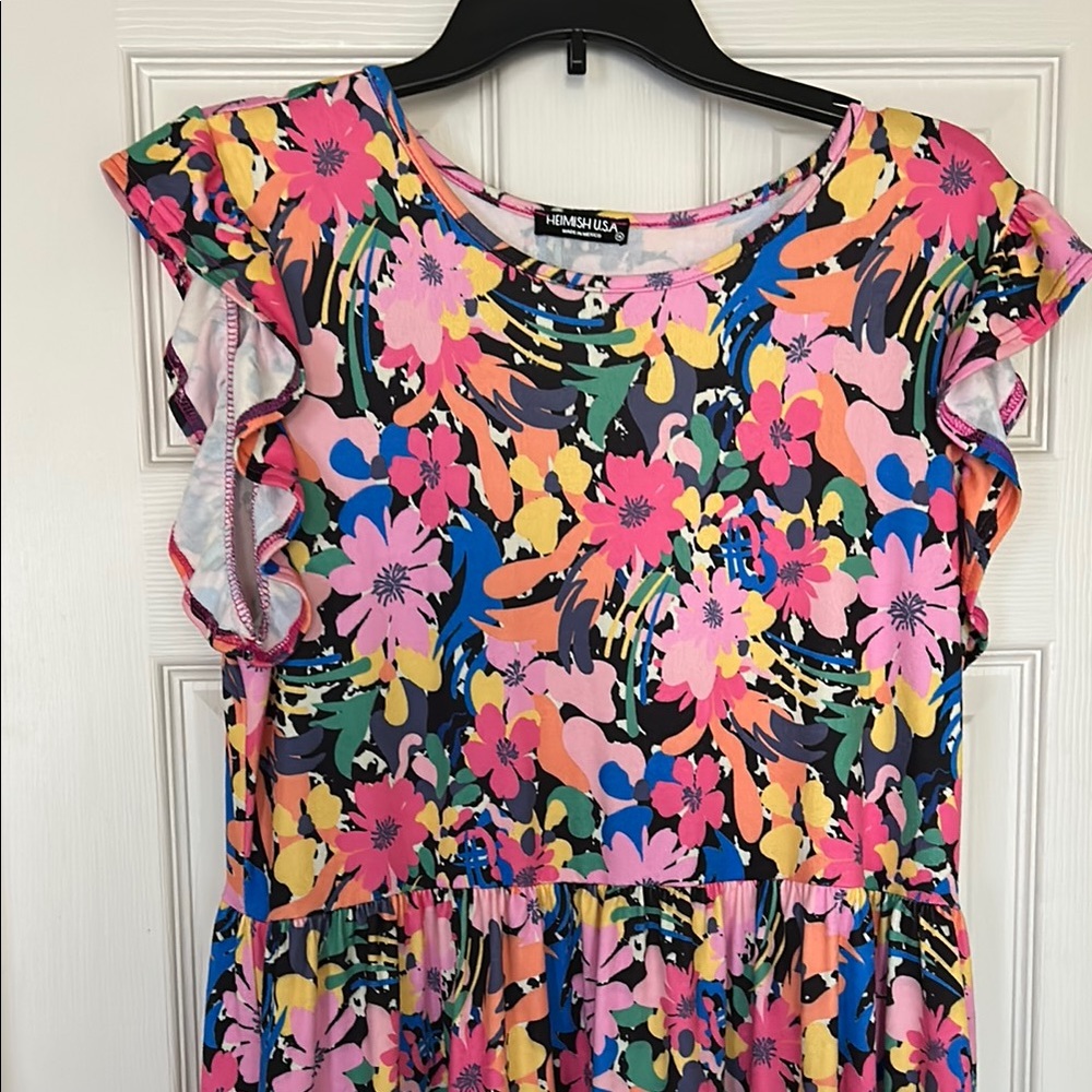 Pink and Yellow Flutter Sleeve Sundress
